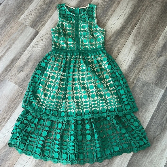 Ryan Michelle Dress Green Floral Lace - Picture 5 of 13